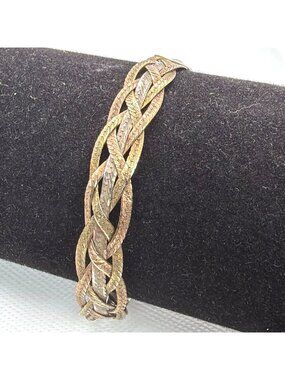 Braided Herringbone Bracelet Milor Italy 925 Sterling Silver Tri Color 7" VTG